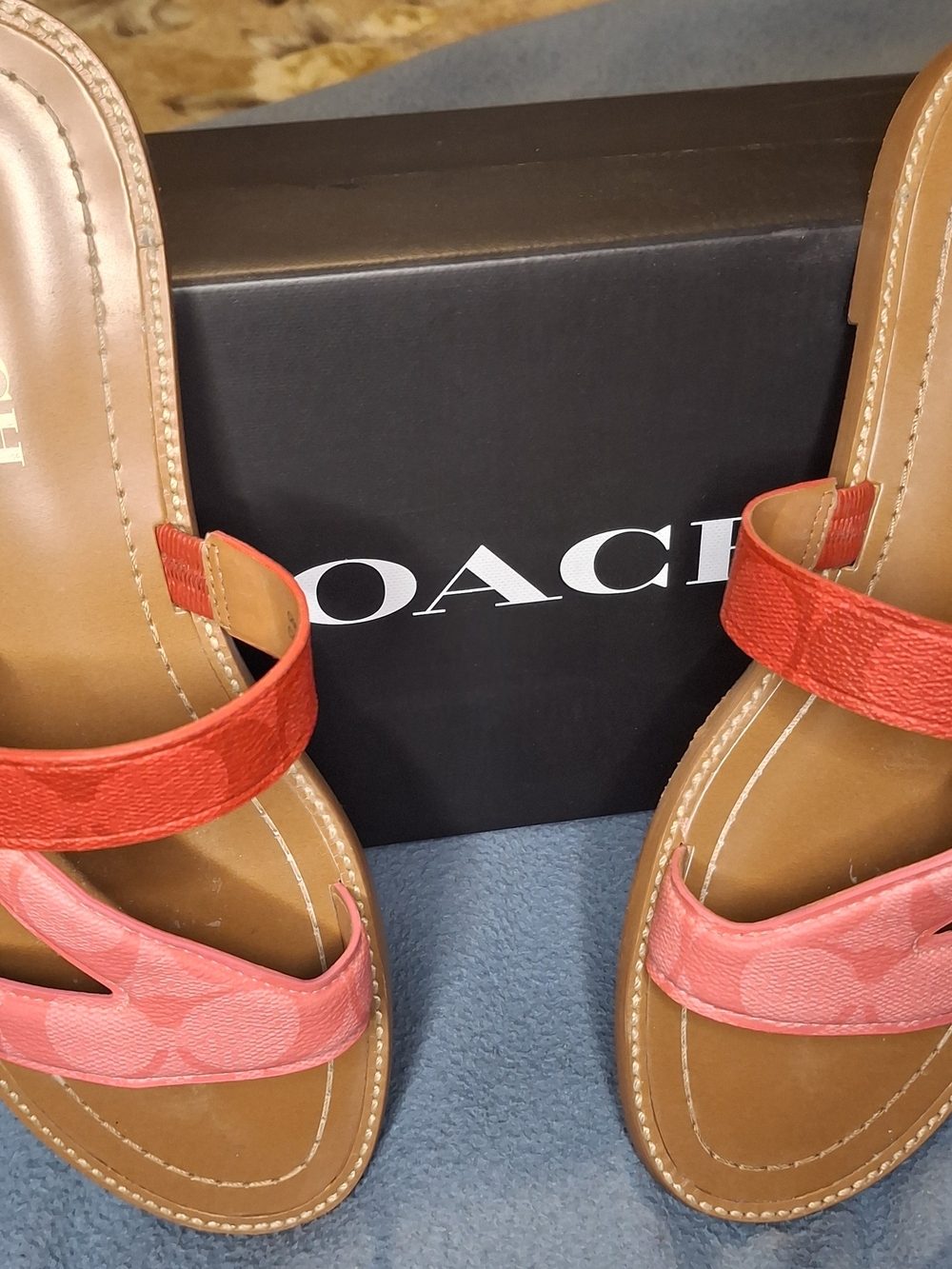 Coach Red Pink Leather Slide Sandals